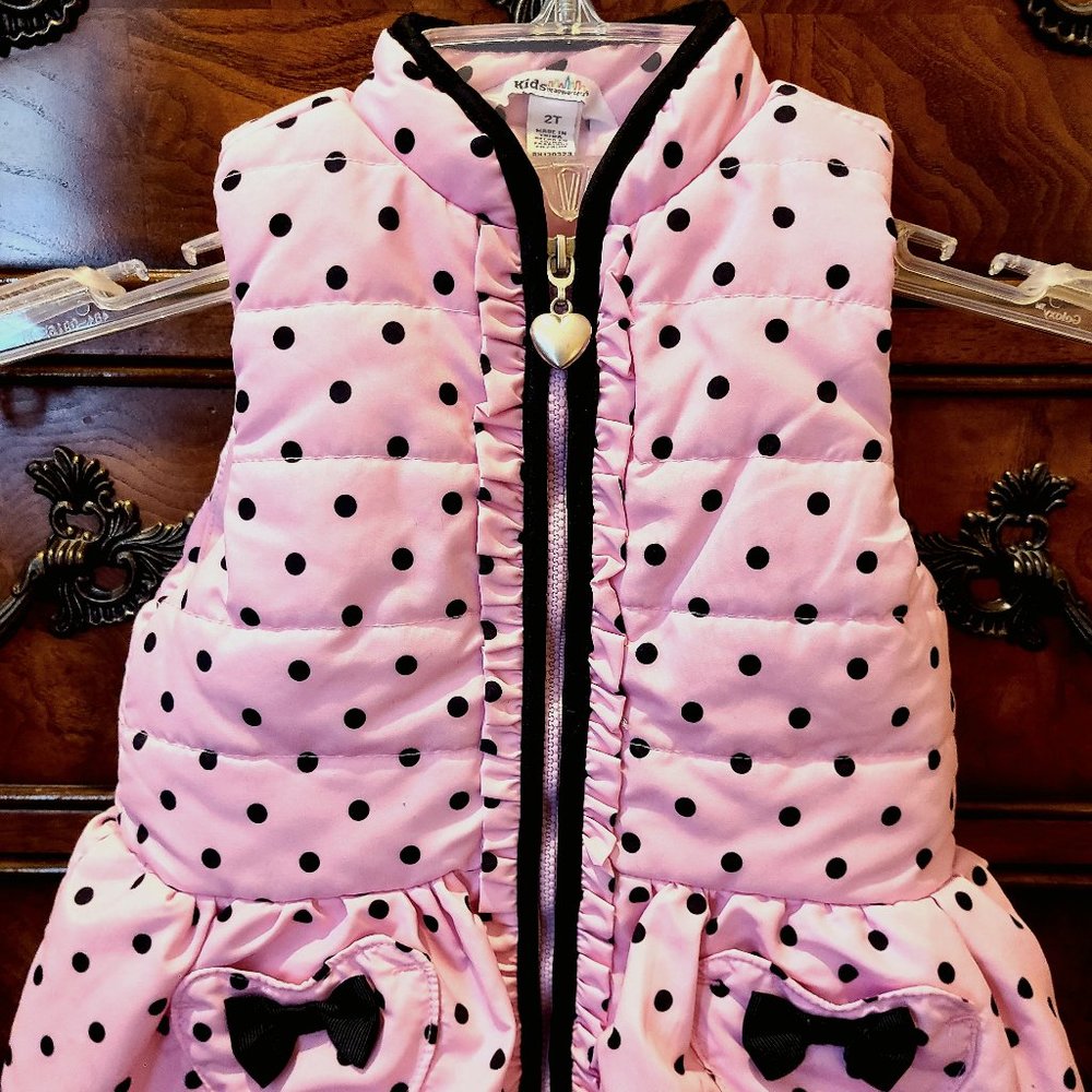 Kids Headquarter Puffer Vest 2T. Pretty in Pink w/Black Polka Dots. Soft Bow's